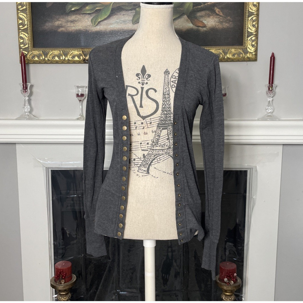 Icy Snap Button Cardigan Sweater Charcoal Gray Medium